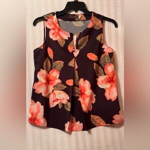Bright Floral Sleeveless Top - Black and Pink